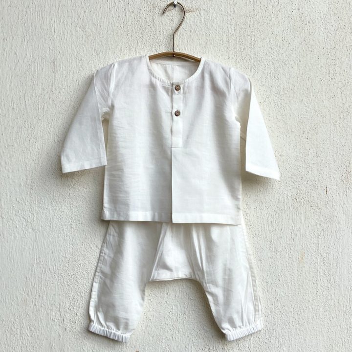 Whitewater Kids Unisex Organic Full Sleeve White Kurta Set