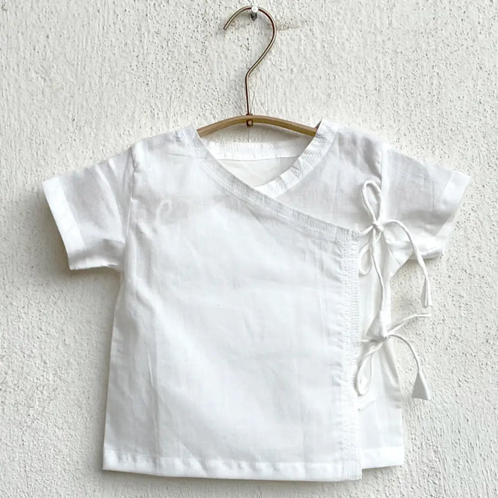 Whitewater Kids Organic Cotton Unisex White Angrakha With Chambray Pants