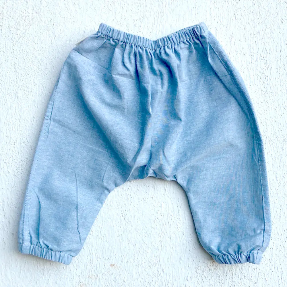 Whitewater Kids Organic Cotton Unisex White Angrakha With Chambray Pants
