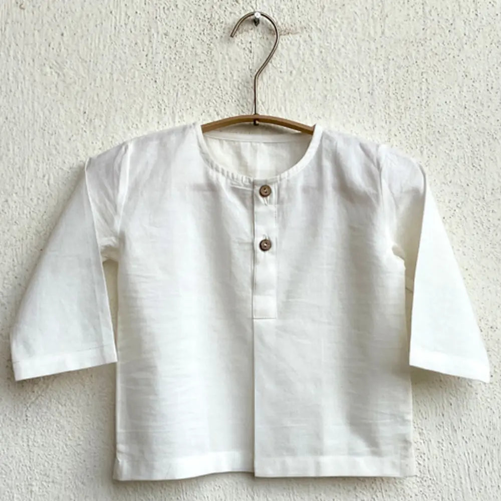 Whitewater Kids Unisex Organic Essential White Kurta + Blue Chambray Pants