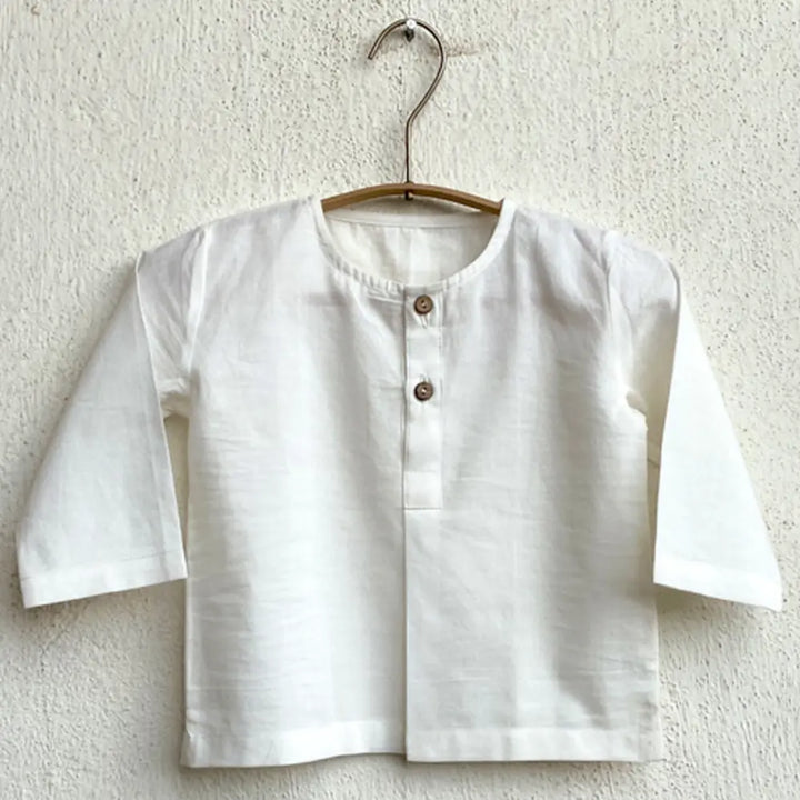Whitewater Kids Unisex Organic Essential White Kurta + Blue Chambray Pants