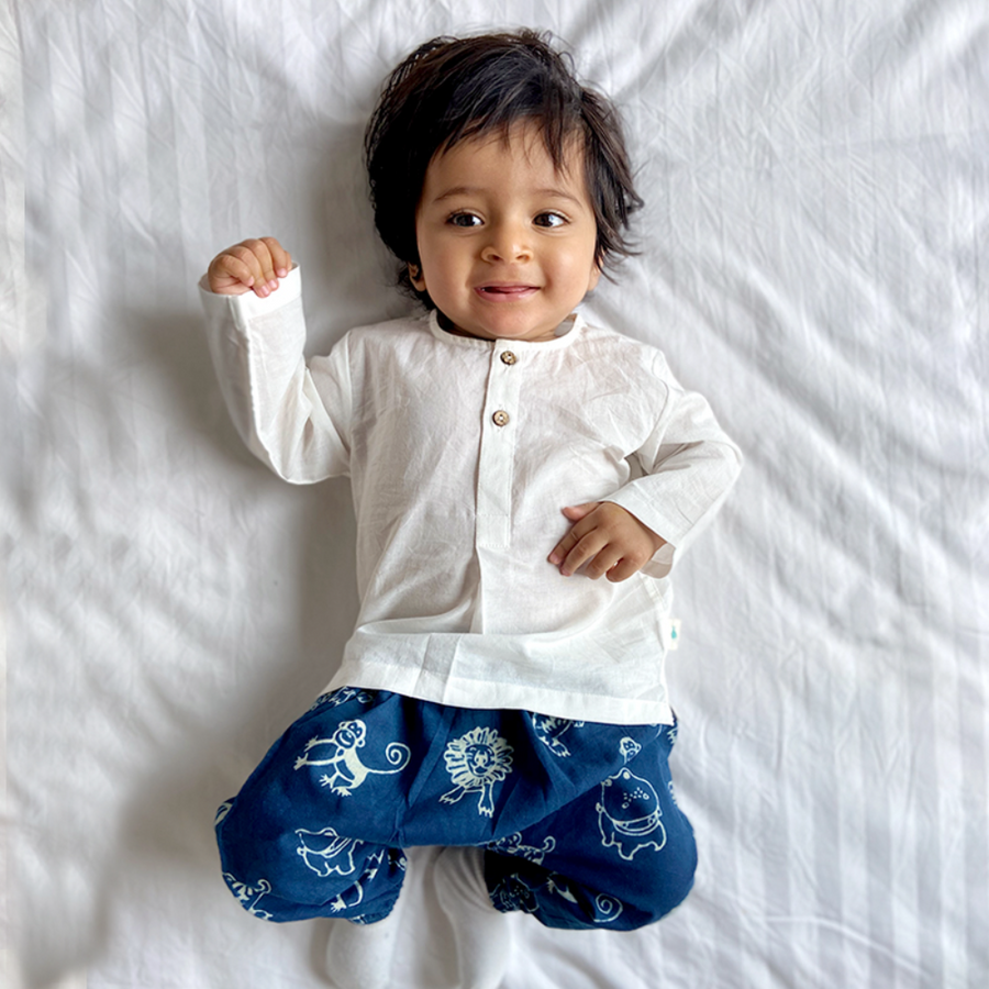 Whitewater Kids Organic White & Indigo Kurta Set