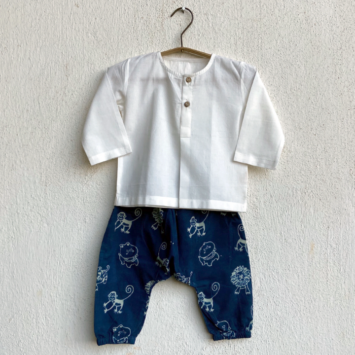 Whitewater Kids Organic White &amp; Indigo Kurta Set