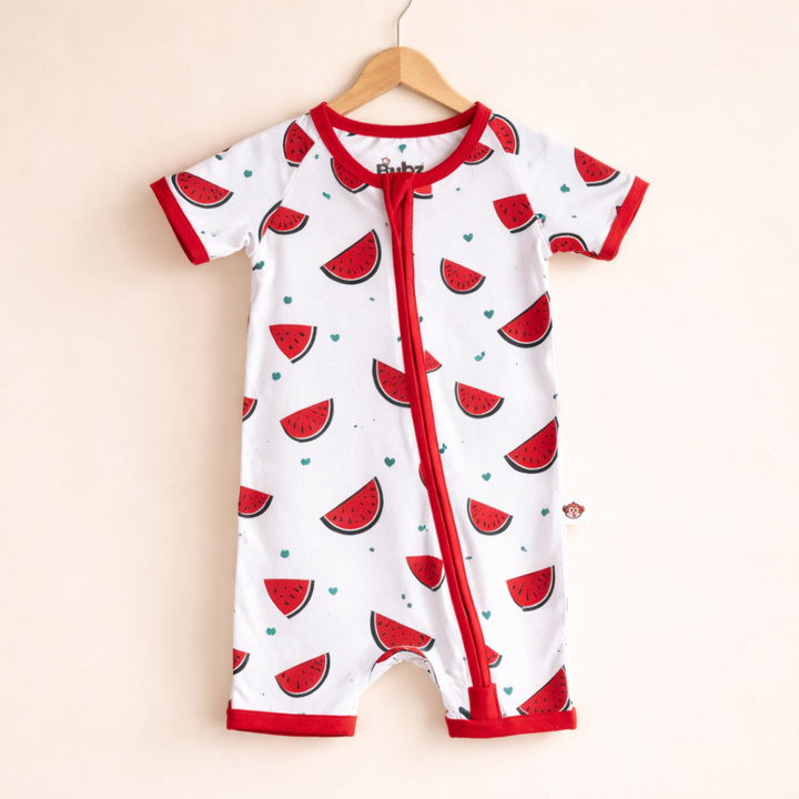 Bubz Bamboo Baby Romper - Soft Breathable Two-Way Zip - Watermelon