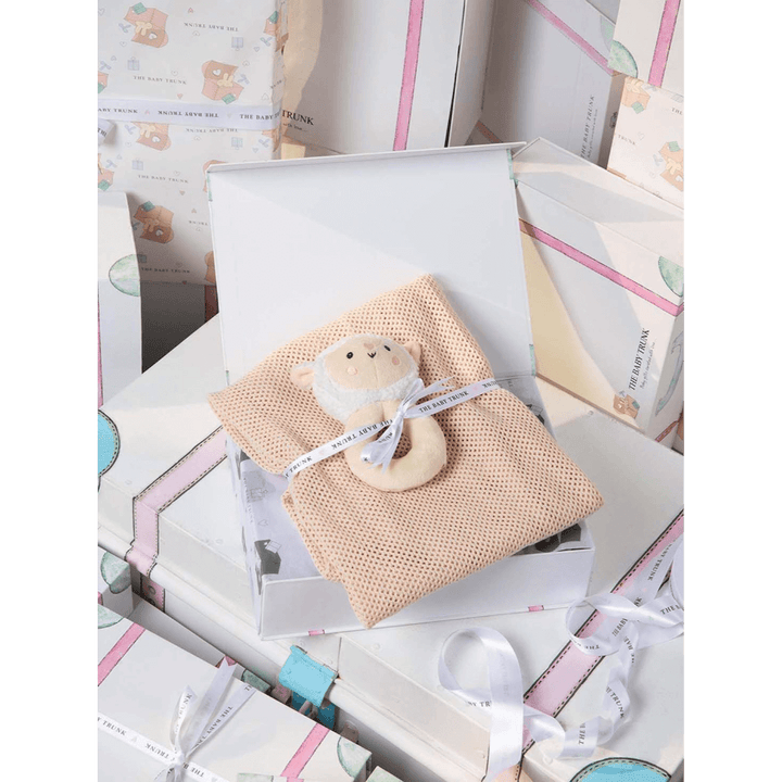 The Baby Trunk Knitted Snuggle Blanket &amp; Sheep Rattle Gift Set Box (Pack Of 2) - Newborn