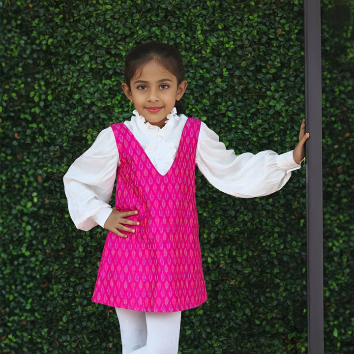 PureCloth.Co The Ikat Charm Set for Girls Silk Dress - Pink