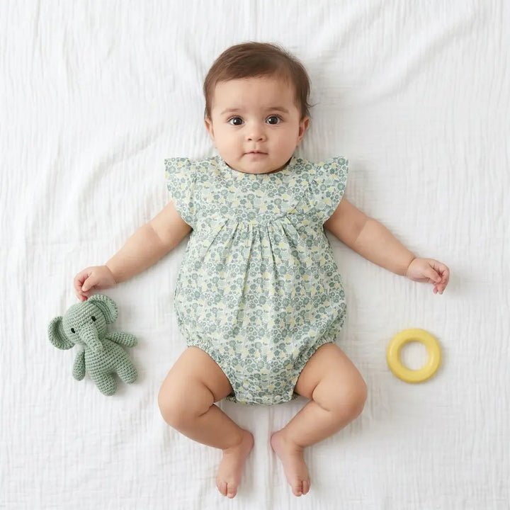 Sweetlime By AS Baby Girls Sage Green Floral Print Romper Sage Green
