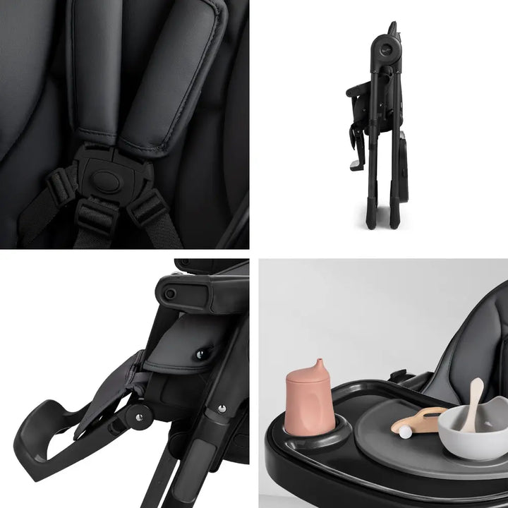 Silver Cross Gourmet High Chair|5 Position Recline|Adjustable Footrest|7 Height Positions|Super Lightweight|Birth to 36 months (15 Kg) - Black