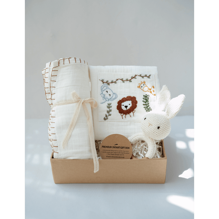 PureCloth.Co Baby Gift Hamper with Cotton Romper and Swaddle- White