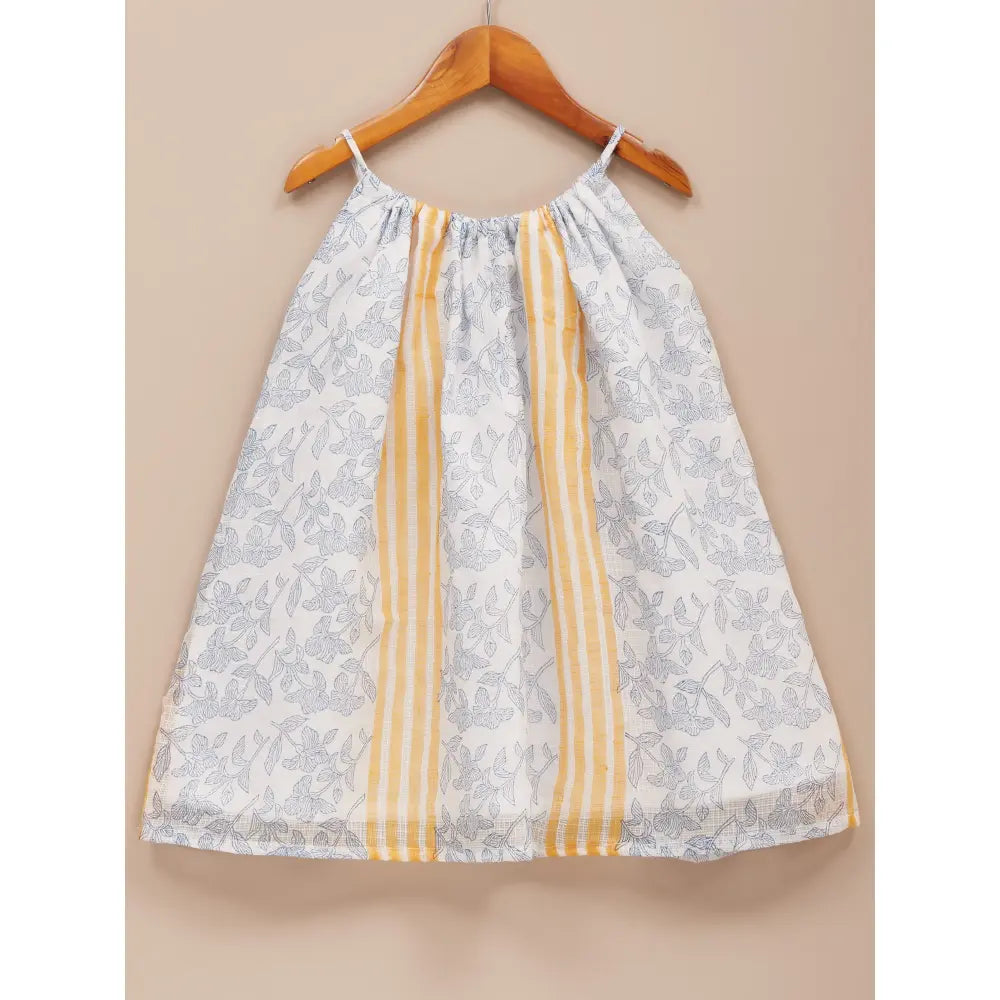 Liz Jacob Girls White Kota Cotton Blockprinted Dress | Whitelily