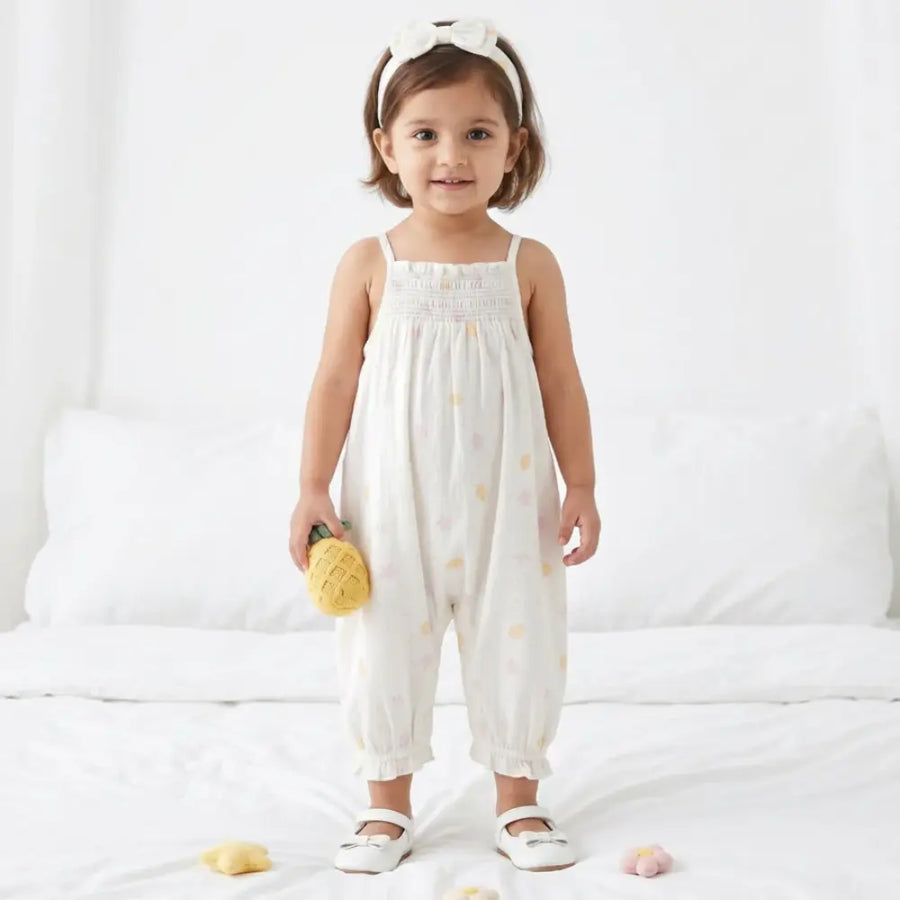 Sweetlime By AS Baby Girls' Cotton Buttercup Breeze Romper & Hairband Set - White