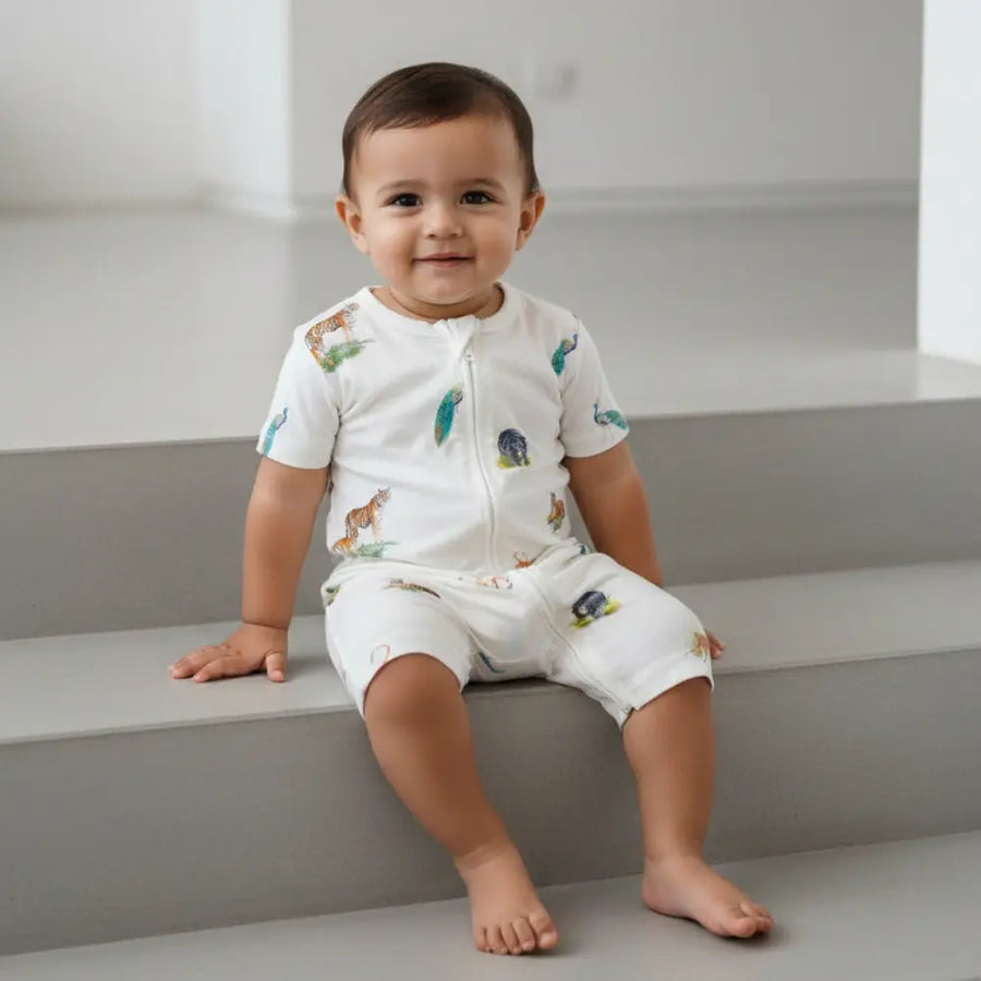 Bubz Bamboo Baby Romper - Soft Breathable Two-Way Zip - Wild Wonders