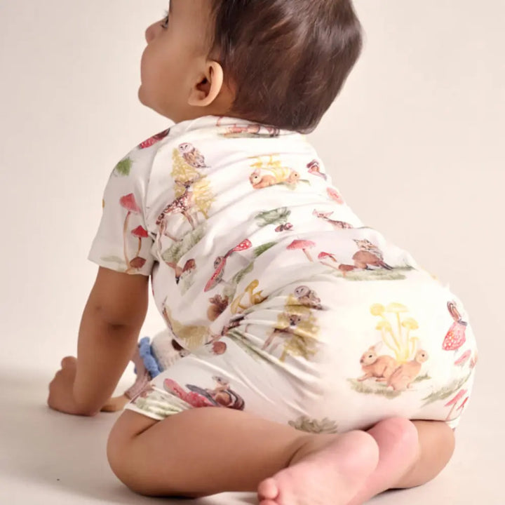 Bubz Bamboo Baby Romper - Soft Breathable Two-Way Zip - Woods