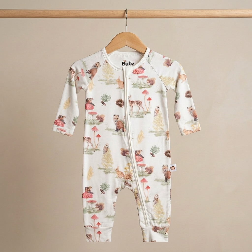 Bubz Bamboo Baby Zipsuit - Two-way zip sleepsuit - Woods