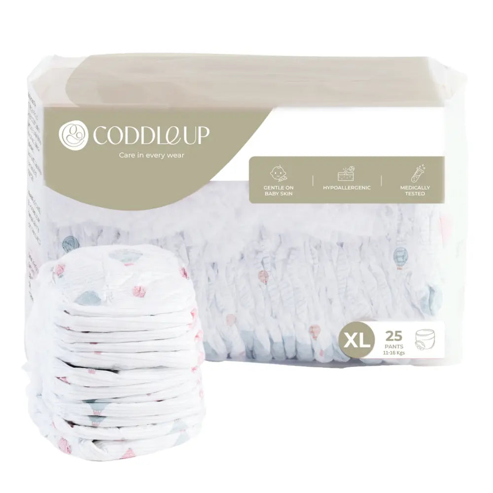 CODDLE UP Baby Pull-Up Diapers, Ultra Soft, Hypoallergenic, Breathable &amp; Leak-Proof - XL (11–16 kg), 25 Count