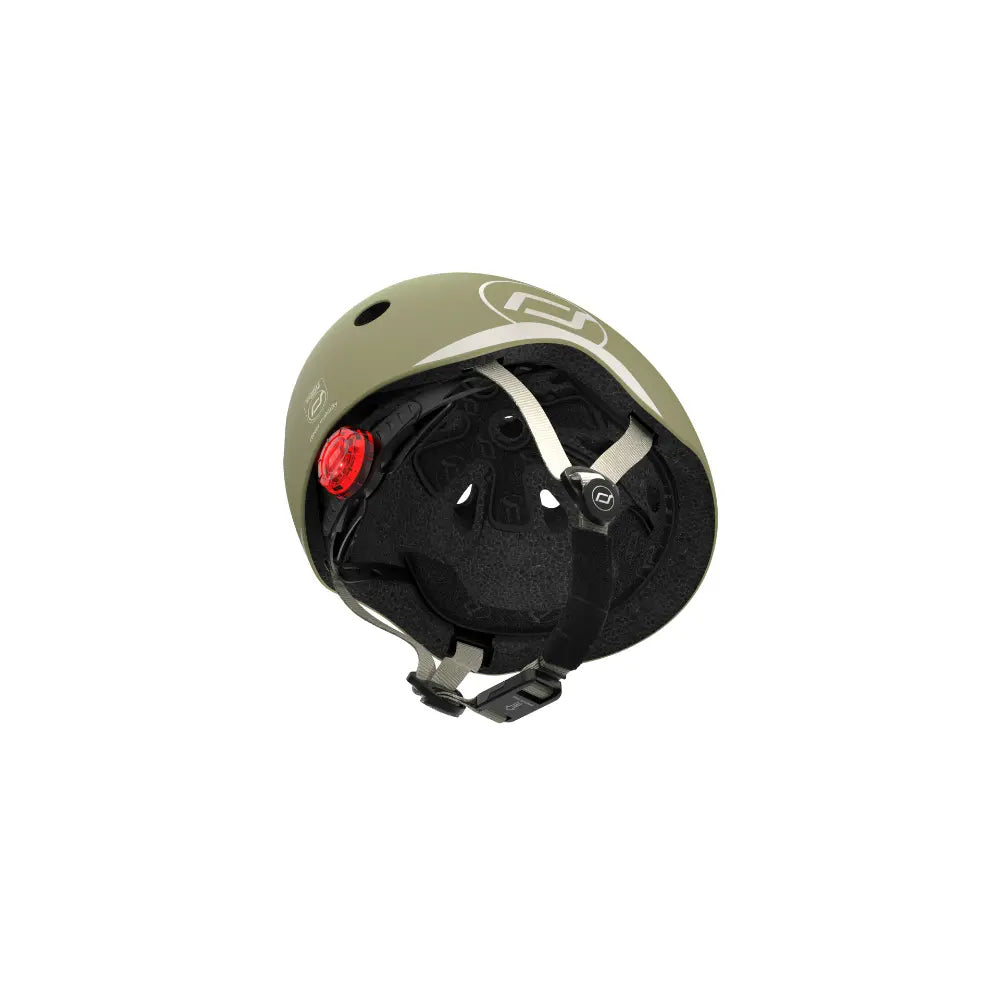 Scoot &amp; Ride Kids Helmet XXS-S (45-51 cm) | Lightweight Adjustable Helmet with LED Safety Light, Magnetic Buckle &amp; Ventilation | Toddler and Kids Helmet for Cycling, Scooting, Skating &amp; Outdoor Play - Olive