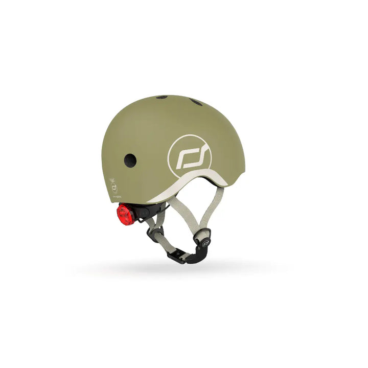 Scoot &amp; Ride Kids Helmet XXS-S (45-51 cm) | Lightweight Adjustable Helmet with LED Safety Light, Magnetic Buckle &amp; Ventilation | Toddler and Kids Helmet for Cycling, Scooting, Skating &amp; Outdoor Play - Olive