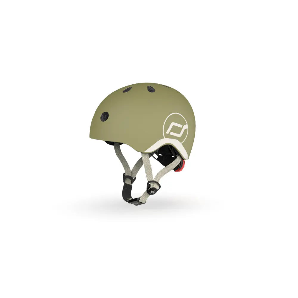 Scoot &amp; Ride Kids Helmet XXS-S (45-51 cm) | Lightweight Adjustable Helmet with LED Safety Light, Magnetic Buckle &amp; Ventilation | Toddler and Kids Helmet for Cycling, Scooting, Skating &amp; Outdoor Play - Olive