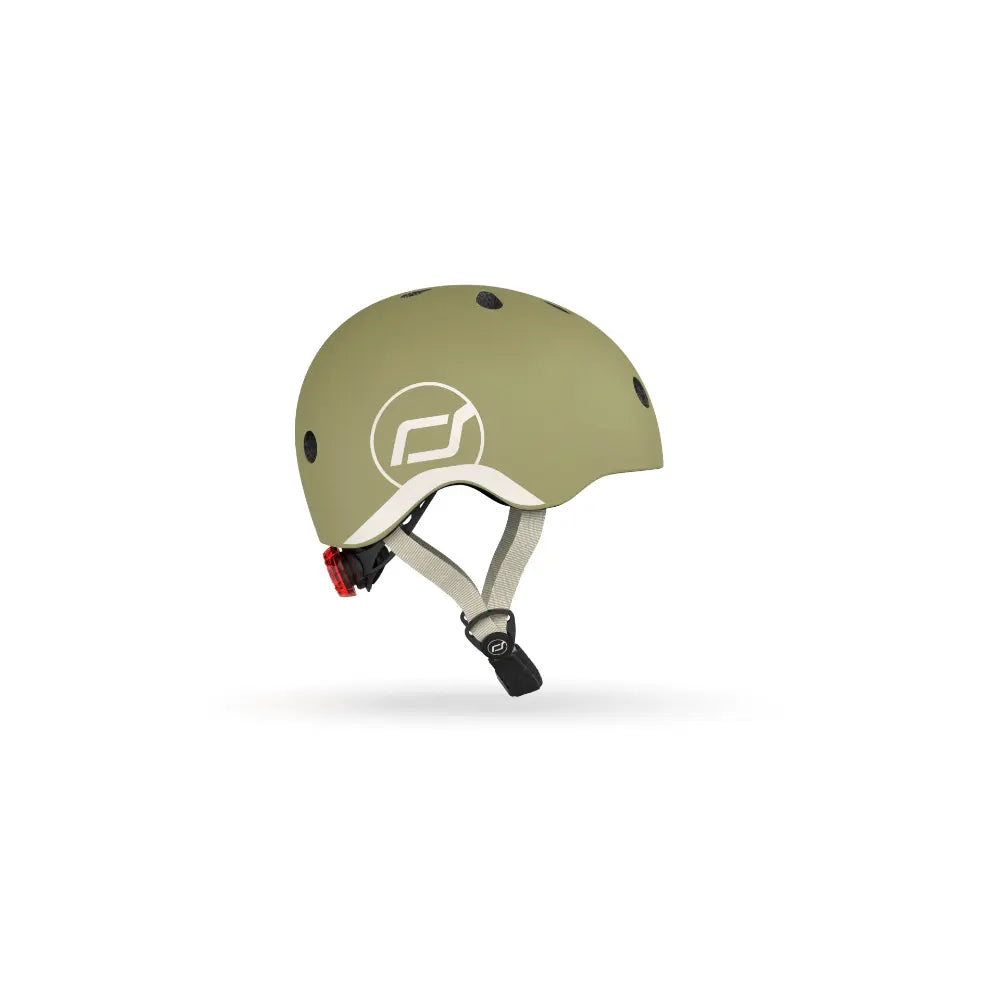 Scoot &amp; Ride Kids Helmet XXS-S (45-51 cm) | Lightweight Adjustable Helmet with LED Safety Light, Magnetic Buckle &amp; Ventilation | Toddler and Kids Helmet for Cycling, Scooting, Skating &amp; Outdoor Play - Olive