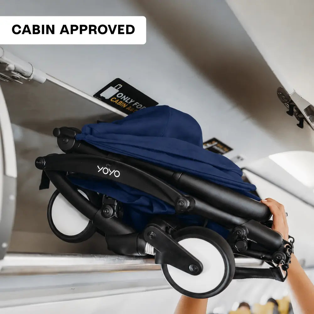 Stokke YOYO3 Stroller | Lightweight Compact Travel Stroller for Babies | Cabin Friendly &amp; Foldable | UPF 50+ Sun Protection | 5 Point Safety Harness | Award Winning Design | YOYO Stroller India | 6 Months to 4 Years - Black/Air France Blue