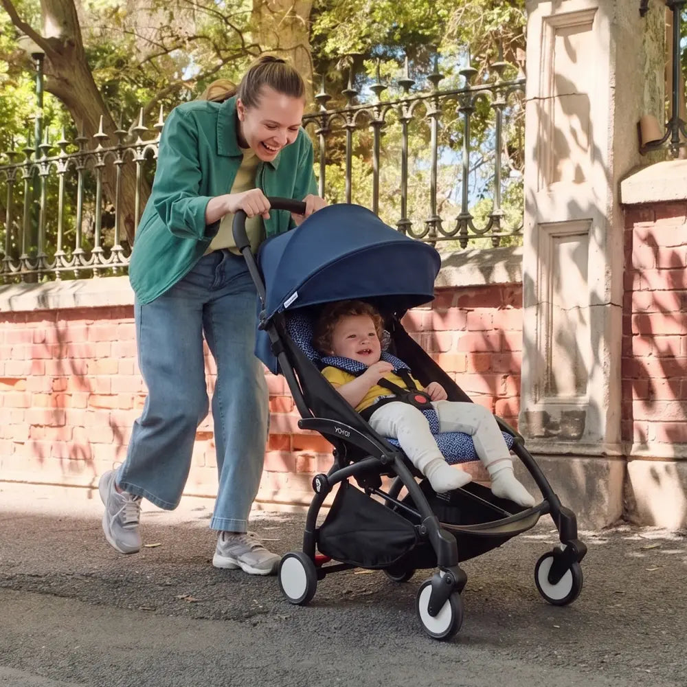 Stokke YOYO3 Stroller | Lightweight Compact Travel Stroller for Babies | Cabin Friendly &amp; Foldable | UPF 50+ Sun Protection | 5 Point Safety Harness | Award Winning Design | YOYO Stroller India | 6 Months to 4 Years - Black/Air France Blue