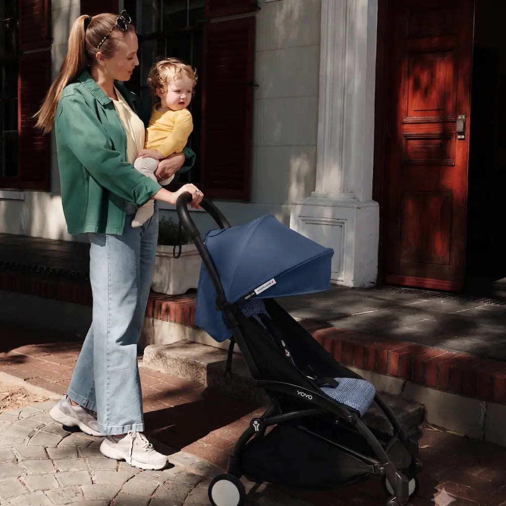 Stokke YOYO3 Stroller | Lightweight Compact Travel Stroller for Babies | Cabin Friendly &amp; Foldable | UPF 50+ Sun Protection | 5 Point Safety Harness | Award Winning Design | YOYO Stroller India | 6 Months to 4 Years - Black/Air France Blue