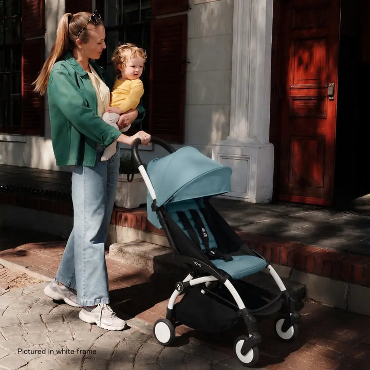 Stokke YOYO3 Stroller | Lightweight Compact Travel Stroller for Babies | Cabin Friendly &amp; Foldable | UPF 50+ Sun Protection | 5 Point Safety Harness | Award Winning Design | YOYO Stroller India | 6 Months to 4 Years - Black/Aqua