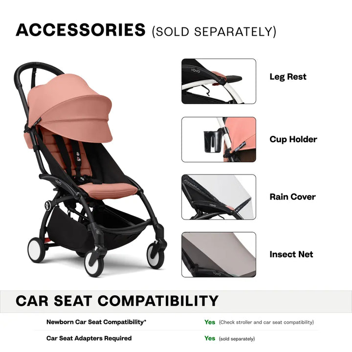 Stokke YOYO3 Stroller | Lightweight Compact Travel Stroller for Babies | Cabin Friendly &amp; Foldable | UPF 50+ Sun Protection | 5 Point Safety Harness | Award Winning Design | YOYO Stroller India | 6 Months to 4 Years - Black/Ginger