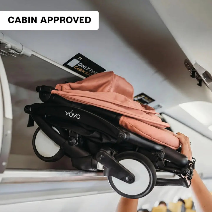 Stokke YOYO3 Stroller | Lightweight Compact Travel Stroller for Babies | Cabin Friendly &amp; Foldable | UPF 50+ Sun Protection | 5 Point Safety Harness | Award Winning Design | YOYO Stroller India | 6 Months to 4 Years - Black/Ginger