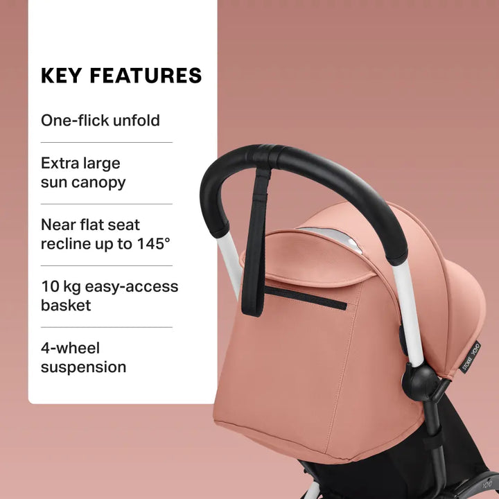 Stokke YOYO3 Stroller | Lightweight Compact Travel Stroller for Babies | Cabin Friendly &amp; Foldable | UPF 50+ Sun Protection | 5 Point Safety Harness | Award Winning Design | YOYO Stroller India | 6 Months to 4 Years – White/Ginger