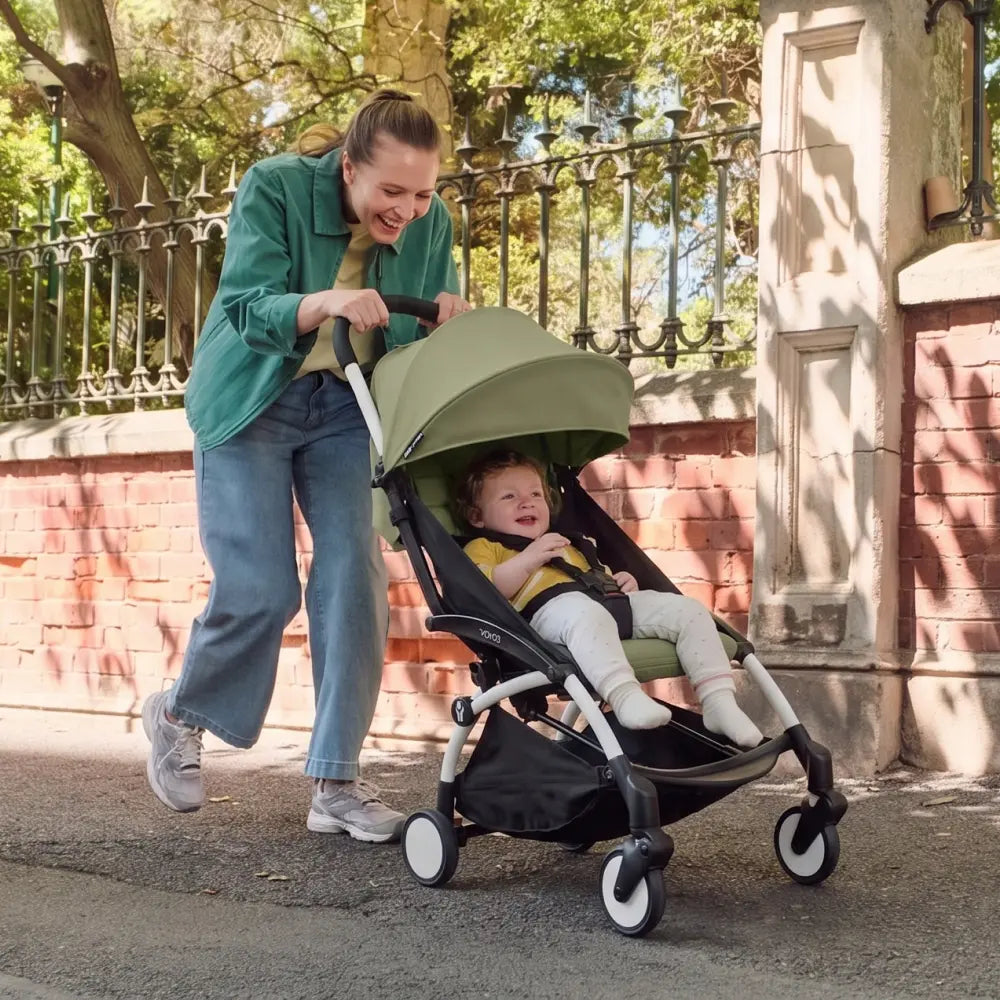 Stokke YOYO3 Stroller | Lightweight Compact Travel Stroller for Babies | Cabin Friendly &amp; Foldable | UPF 50+ Sun Protection | 5 Point Safety Harness | Award Winning Design | YOYO Stroller India | 6 Months to 4 Years – White/Olive