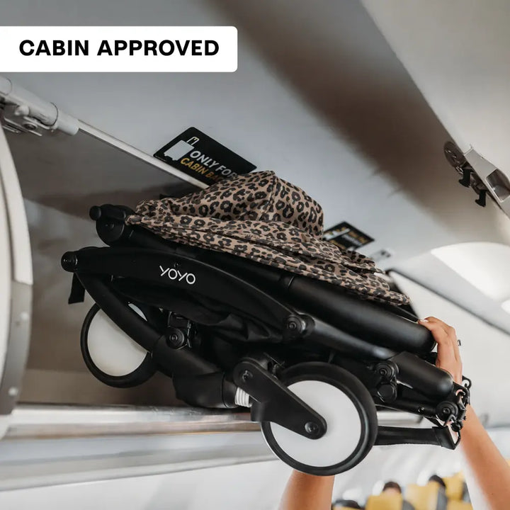 Stokke YOYO3 Stroller | Lightweight Compact Travel Stroller for Babies | Cabin Friendly &amp; Foldable | UPF 50+ Sun Protection | 5 Point Safety Harness | Award Winning Design | YOYO Stroller India | 6 Months to 4 Years - Black/Leopard