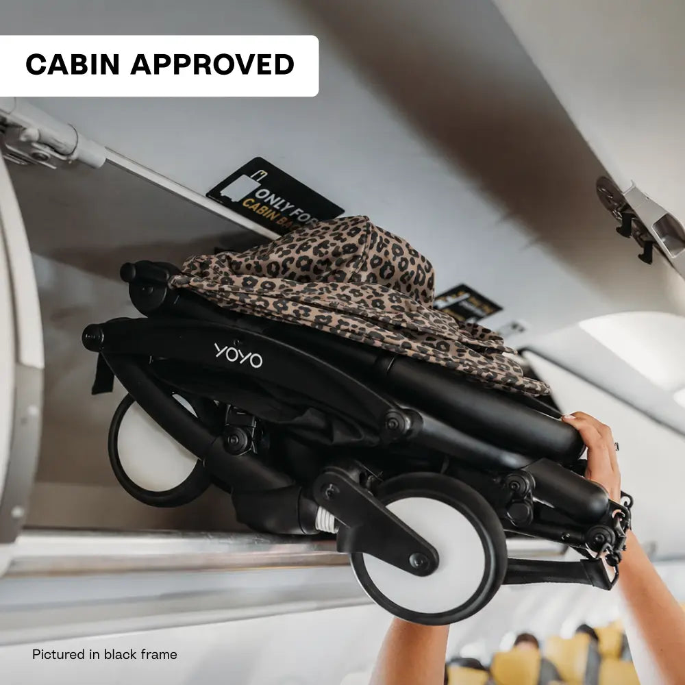 Stokke YOYO3 Stroller | Lightweight Compact Travel Stroller for Babies | Cabin Friendly &amp; Foldable | UPF 50+ Sun Protection | 5 Point Safety Harness | Award Winning Design | YOYO Stroller India | 6 Months to 4 Years – White/Leopard