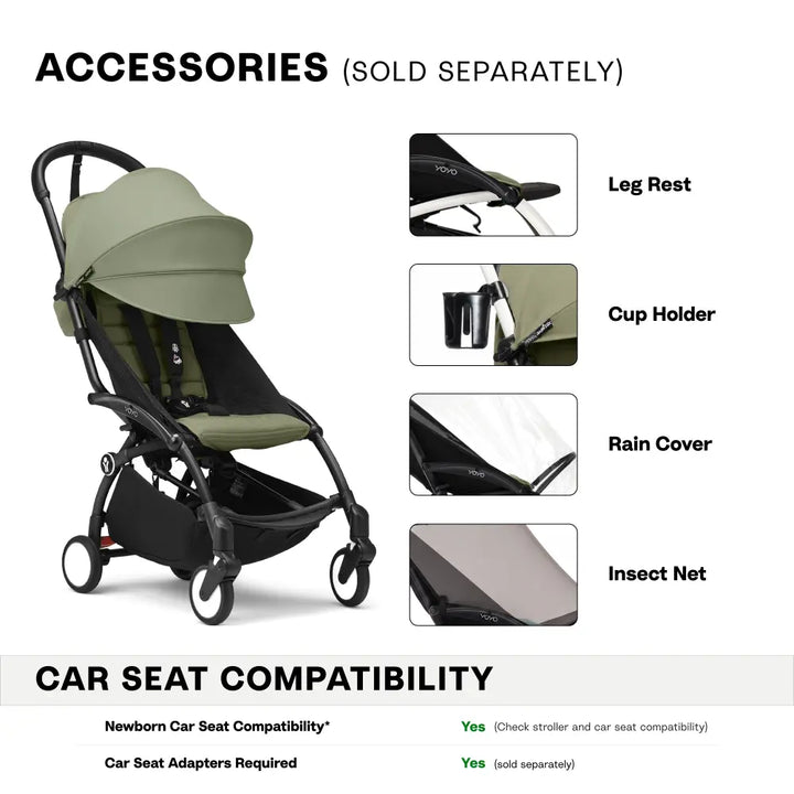 Stokke YOYO3 Stroller | Lightweight Compact Travel Stroller for Babies | Cabin Friendly &amp; Foldable | UPF 50+ Sun Protection | 5 Point Safety Harness | Award Winning Design | YOYO Stroller India | 6 Months to 4 Years - Black/Olive
