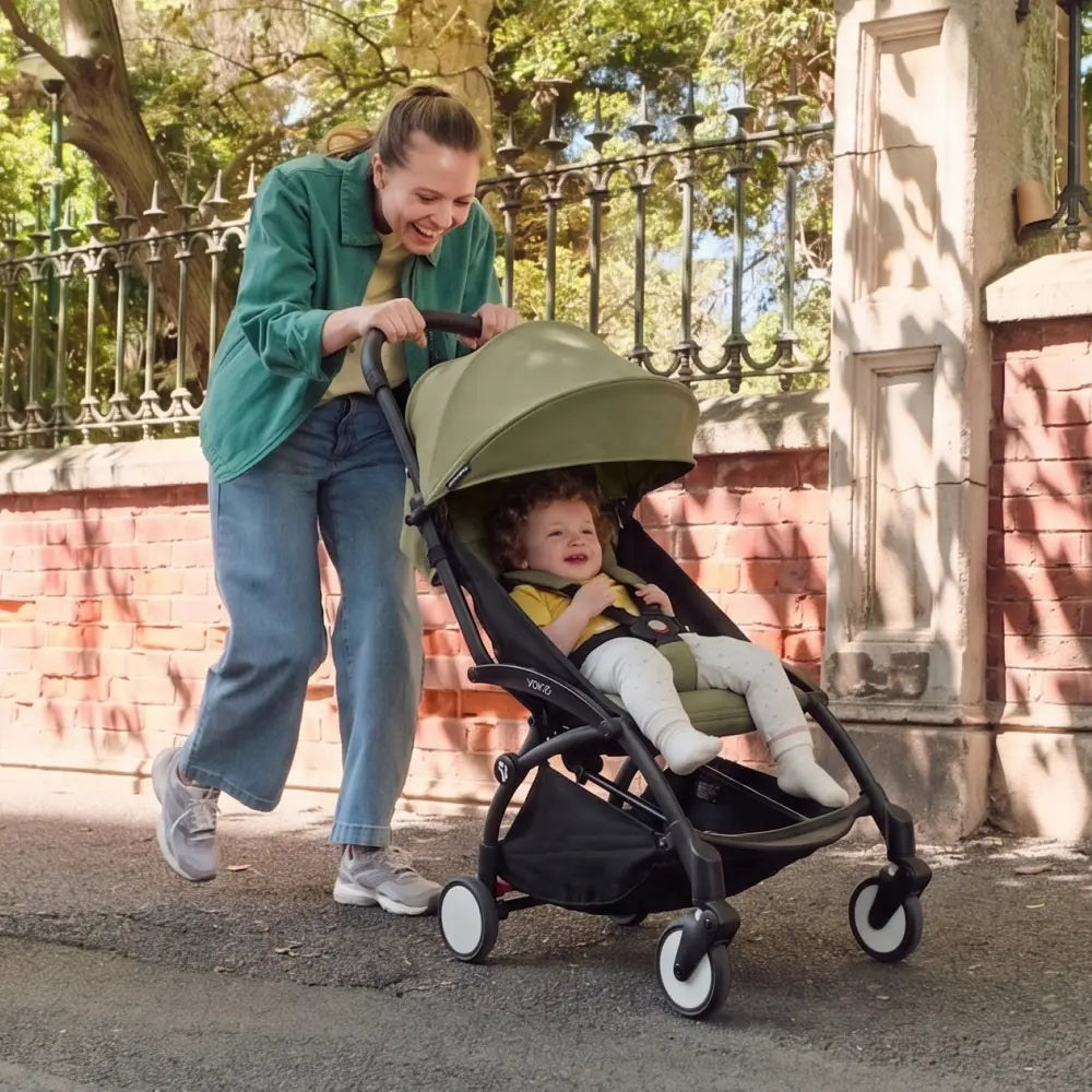 Stokke YOYO3 Stroller | Lightweight Compact Travel Stroller for Babies | Cabin Friendly &amp; Foldable | UPF 50+ Sun Protection | 5 Point Safety Harness | Award Winning Design | YOYO Stroller India | 6 Months to 4 Years - Black/Olive