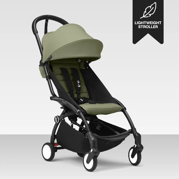 Stokke YOYO3 Stroller | Lightweight Compact Travel Stroller for Babies | Cabin Friendly &amp; Foldable | UPF 50+ Sun Protection | 5 Point Safety Harness | Award Winning Design | YOYO Stroller India | 6 Months to 4 Years - Black/Olive