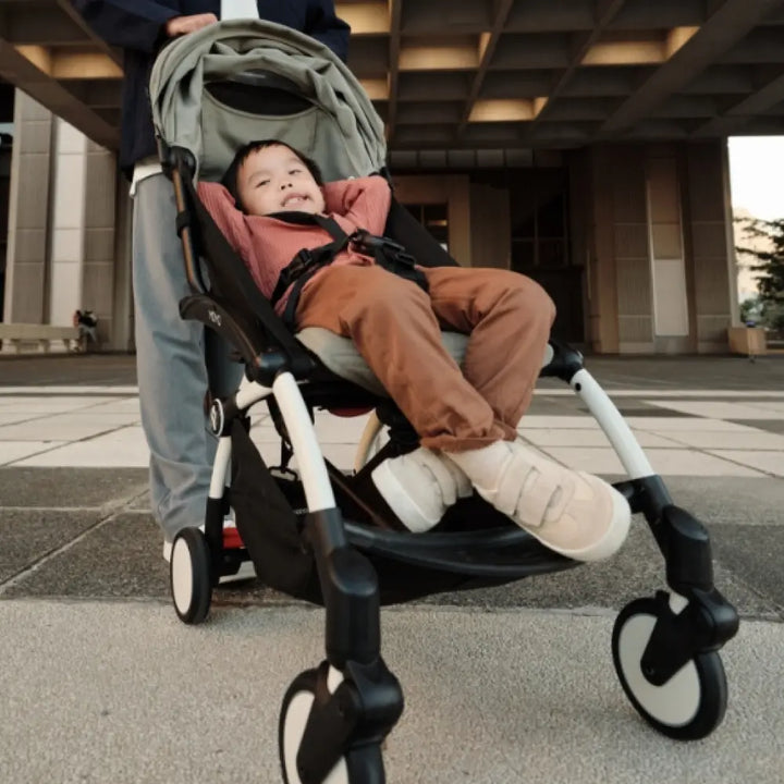 Stokke YOYO3 Stroller | Lightweight Compact Travel Stroller for Babies | Cabin Friendly &amp; Foldable | UPF 50+ Sun Protection | 5 Point Safety Harness | Award Winning Design | YOYO Stroller India | 6 Months to 4 Years – White/Olive