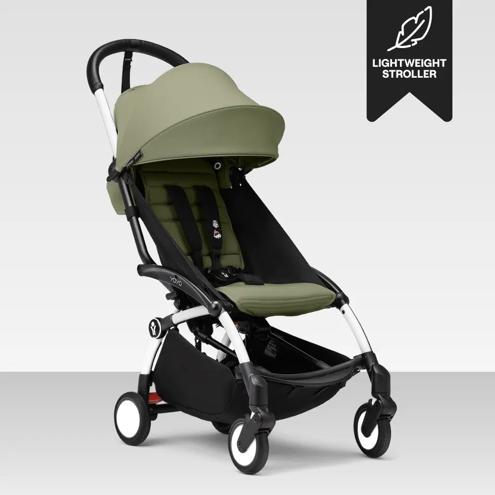 Stokke YOYO3 Stroller | Lightweight Compact Travel Stroller for Babies | Cabin Friendly &amp; Foldable | UPF 50+ Sun Protection | 5 Point Safety Harness | Award Winning Design | YOYO Stroller India | 6 Months to 4 Years – White/Olive