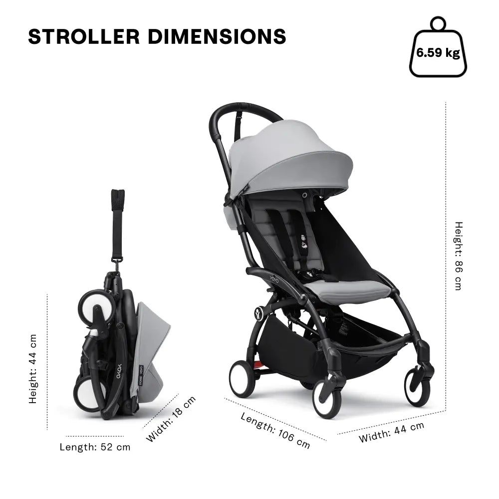 Stokke YOYO3 Stroller | Lightweight Compact Travel Stroller for Babies | Cabin Friendly &amp; Foldable | UPF 50+ Sun Protection | 5 Point Safety Harness | Award Winning Design | YOYO Stroller India | 6 Months to 4 Years - Black/Stone