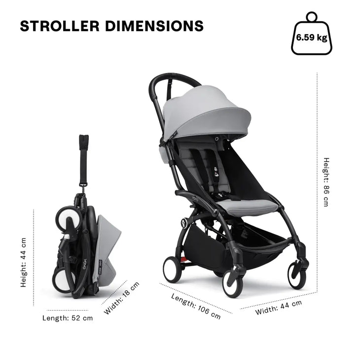Stokke YOYO3 Stroller | Lightweight Compact Travel Stroller for Babies | Cabin Friendly &amp; Foldable | UPF 50+ Sun Protection | 5 Point Safety Harness | Award Winning Design | YOYO Stroller India | 6 Months to 4 Years - Black/Stone