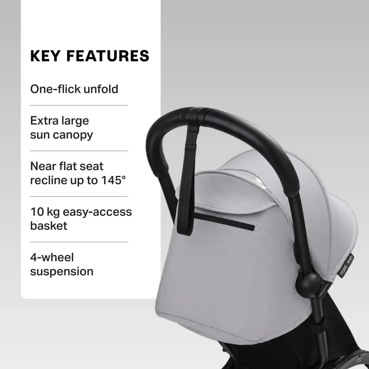 Stokke YOYO3 Stroller | Lightweight Compact Travel Stroller for Babies | Cabin Friendly &amp; Foldable | UPF 50+ Sun Protection | 5 Point Safety Harness | Award Winning Design | YOYO Stroller India | 6 Months to 4 Years - Black/Stone