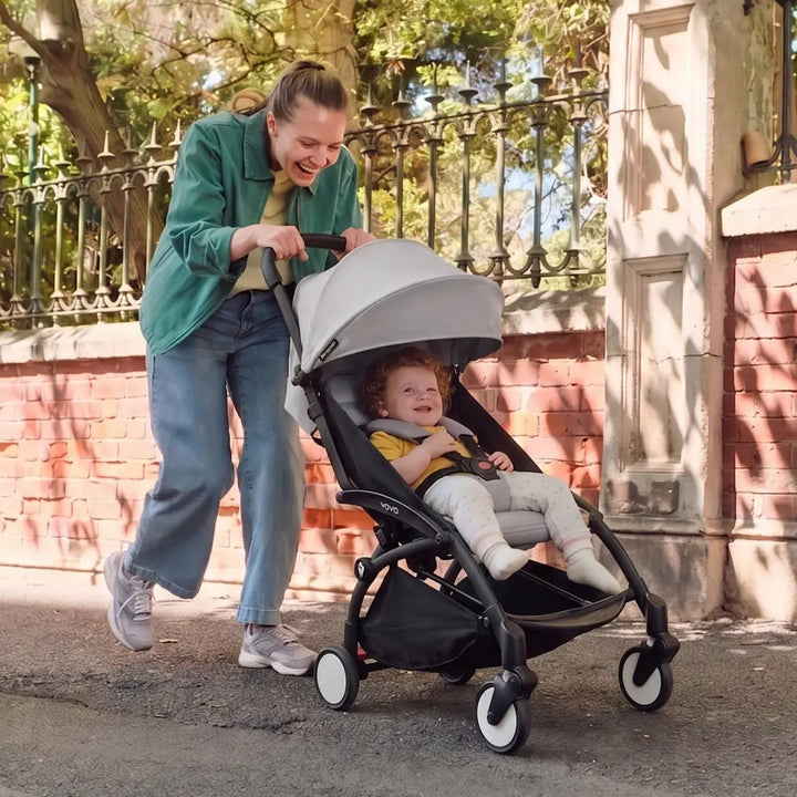 Stokke YOYO3 Stroller | Lightweight Compact Travel Stroller for Babies | Cabin Friendly &amp; Foldable | UPF 50+ Sun Protection | 5 Point Safety Harness | Award Winning Design | YOYO Stroller India | 6 Months to 4 Years - Black/Stone