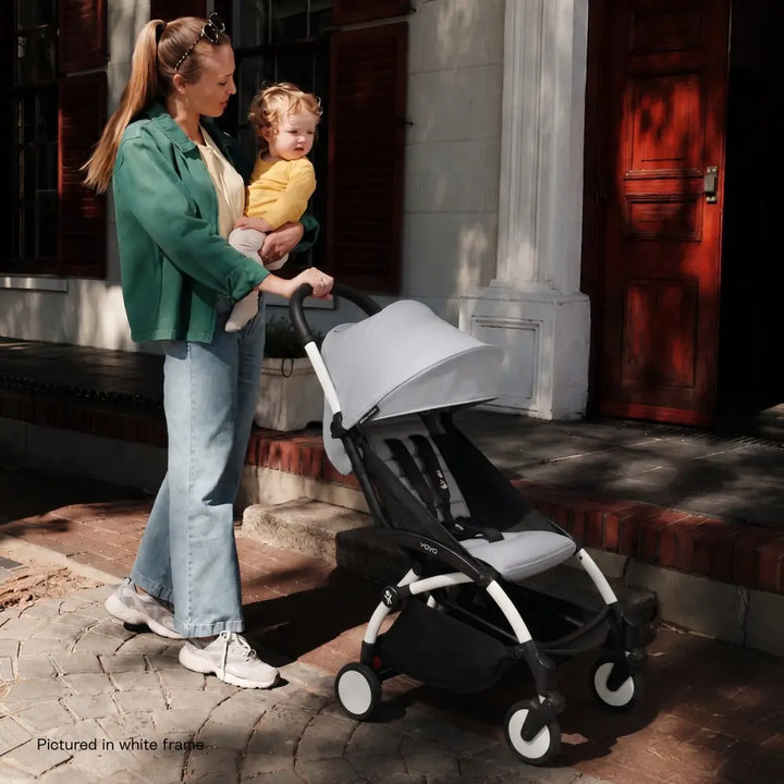 Stokke YOYO3 Stroller | Lightweight Compact Travel Stroller for Babies | Cabin Friendly &amp; Foldable | UPF 50+ Sun Protection | 5 Point Safety Harness | Award Winning Design | YOYO Stroller India | 6 Months to 4 Years - Black/Stone