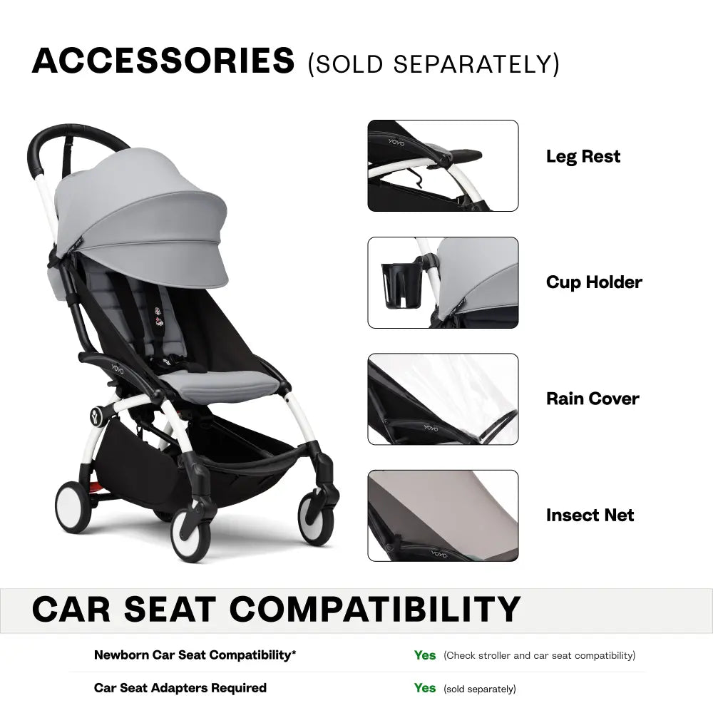 Stokke YOYO3 Stroller | Lightweight Compact Travel Stroller for Babies | Cabin Friendly &amp; Foldable | UPF 50+ Sun Protection | 5 Point Safety Harness | Award Winning Design | YOYO Stroller India | 6 Months to 4 Years – White/Stone