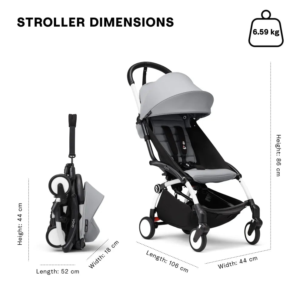 Stokke YOYO3 Stroller | Lightweight Compact Travel Stroller for Babies | Cabin Friendly &amp; Foldable | UPF 50+ Sun Protection | 5 Point Safety Harness | Award Winning Design | YOYO Stroller India | 6 Months to 4 Years – White/Stone
