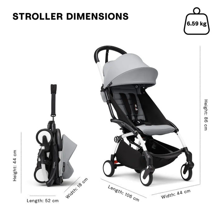 Stokke YOYO3 Stroller | Lightweight Compact Travel Stroller for Babies | Cabin Friendly &amp; Foldable | UPF 50+ Sun Protection | 5 Point Safety Harness | Award Winning Design | YOYO Stroller India | 6 Months to 4 Years – White/Stone