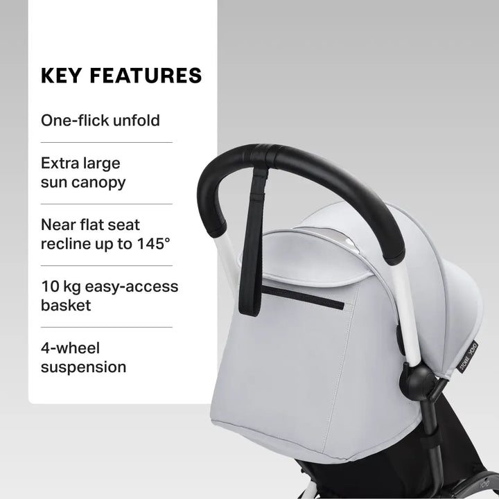 Stokke YOYO3 Stroller | Lightweight Compact Travel Stroller for Babies | Cabin Friendly &amp; Foldable | UPF 50+ Sun Protection | 5 Point Safety Harness | Award Winning Design | YOYO Stroller India | 6 Months to 4 Years – White/Stone