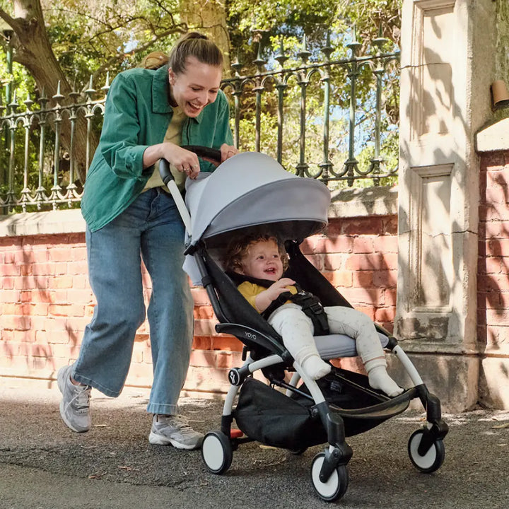 Stokke YOYO3 Stroller | Lightweight Compact Travel Stroller for Babies | Cabin Friendly &amp; Foldable | UPF 50+ Sun Protection | 5 Point Safety Harness | Award Winning Design | YOYO Stroller India | 6 Months to 4 Years – White/Stone