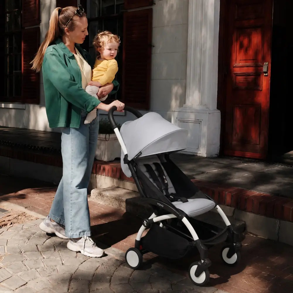 Stokke YOYO3 Stroller | Lightweight Compact Travel Stroller for Babies | Cabin Friendly &amp; Foldable | UPF 50+ Sun Protection | 5 Point Safety Harness | Award Winning Design | YOYO Stroller India | 6 Months to 4 Years – White/Stone
