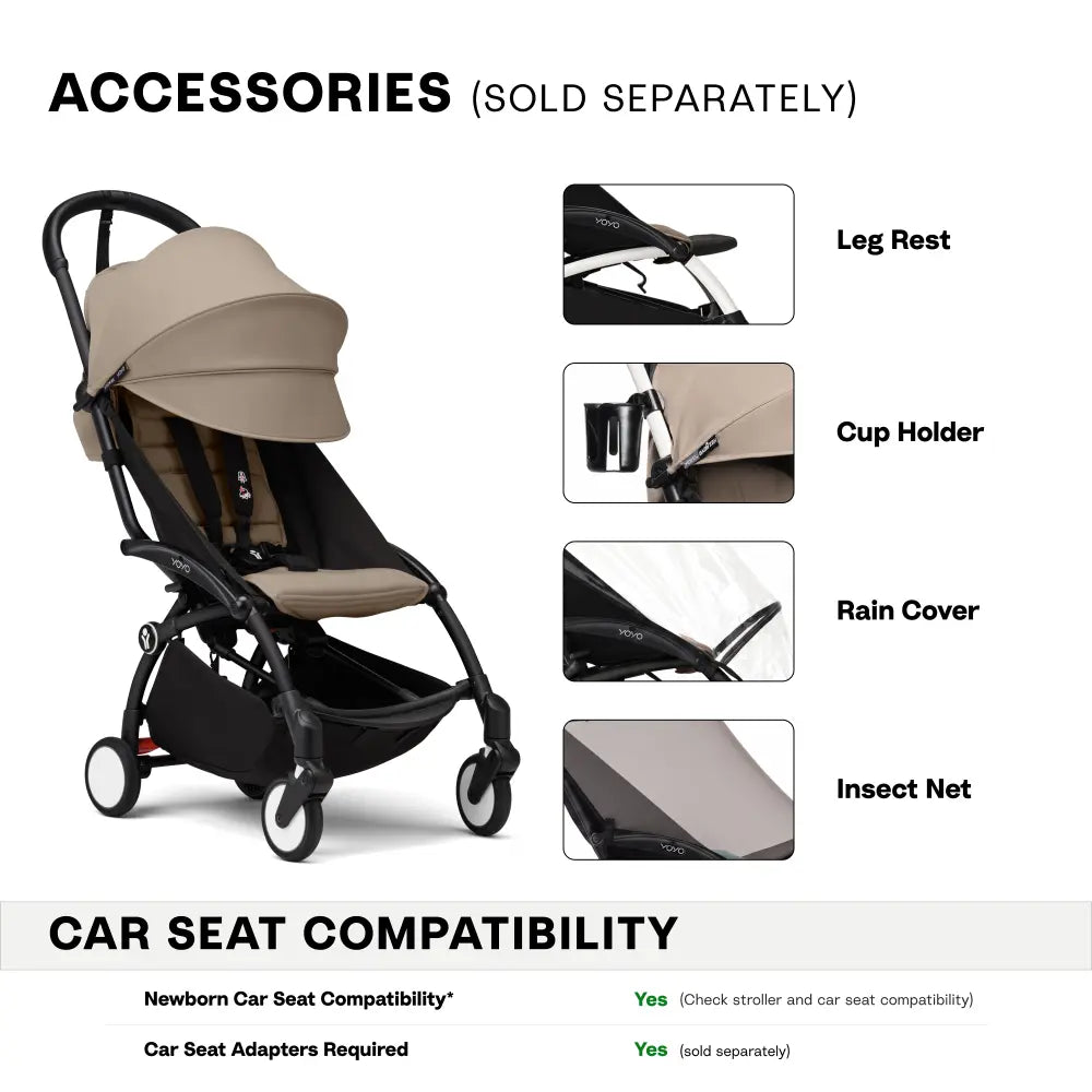 Stokke YOYO3 Stroller | Lightweight Compact Travel Stroller for Babies | Cabin Friendly &amp; Foldable | UPF 50+ Sun Protection | 5 Point Safety Harness | Award Winning Design | YOYO Stroller India | 6 Months to 4 Years - Black/Taupe
